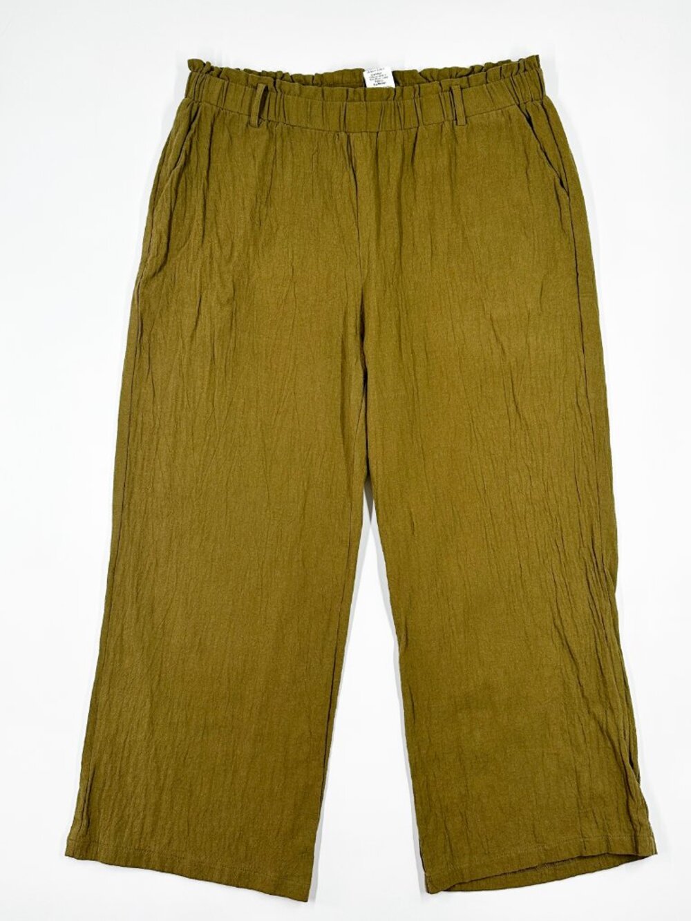 SOLD Cotton Linen Paper Bag Waist Pants Chartreuse Natural Office